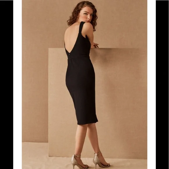 NWT BHLDN for Anthropologie Ana Crepe Dress 14 short sexy black. - Picture 2 of 16